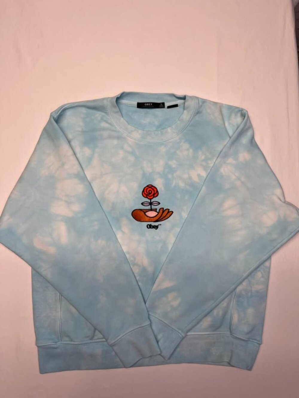 Obey Tie Dye Crewneck Sweatshirt Rose Graphic - Size Small